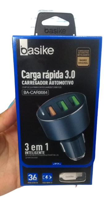  - Carregador de carro - Central - unidade    Cod. CARREGADOR VEICULAR BASIKE BA-CAR0084
